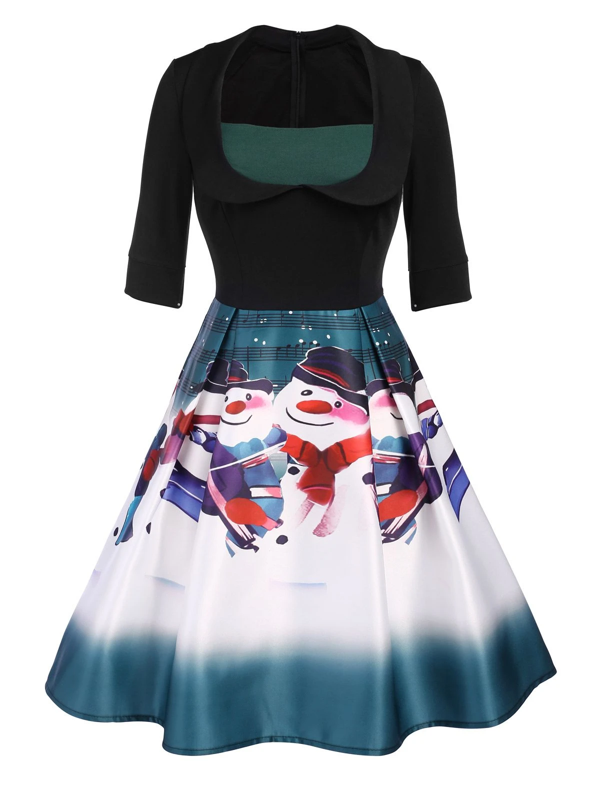 Green 1950s Patchwork Snowman Swing Dress 1 Green 1950s Patchwork Snowman Swing Dress