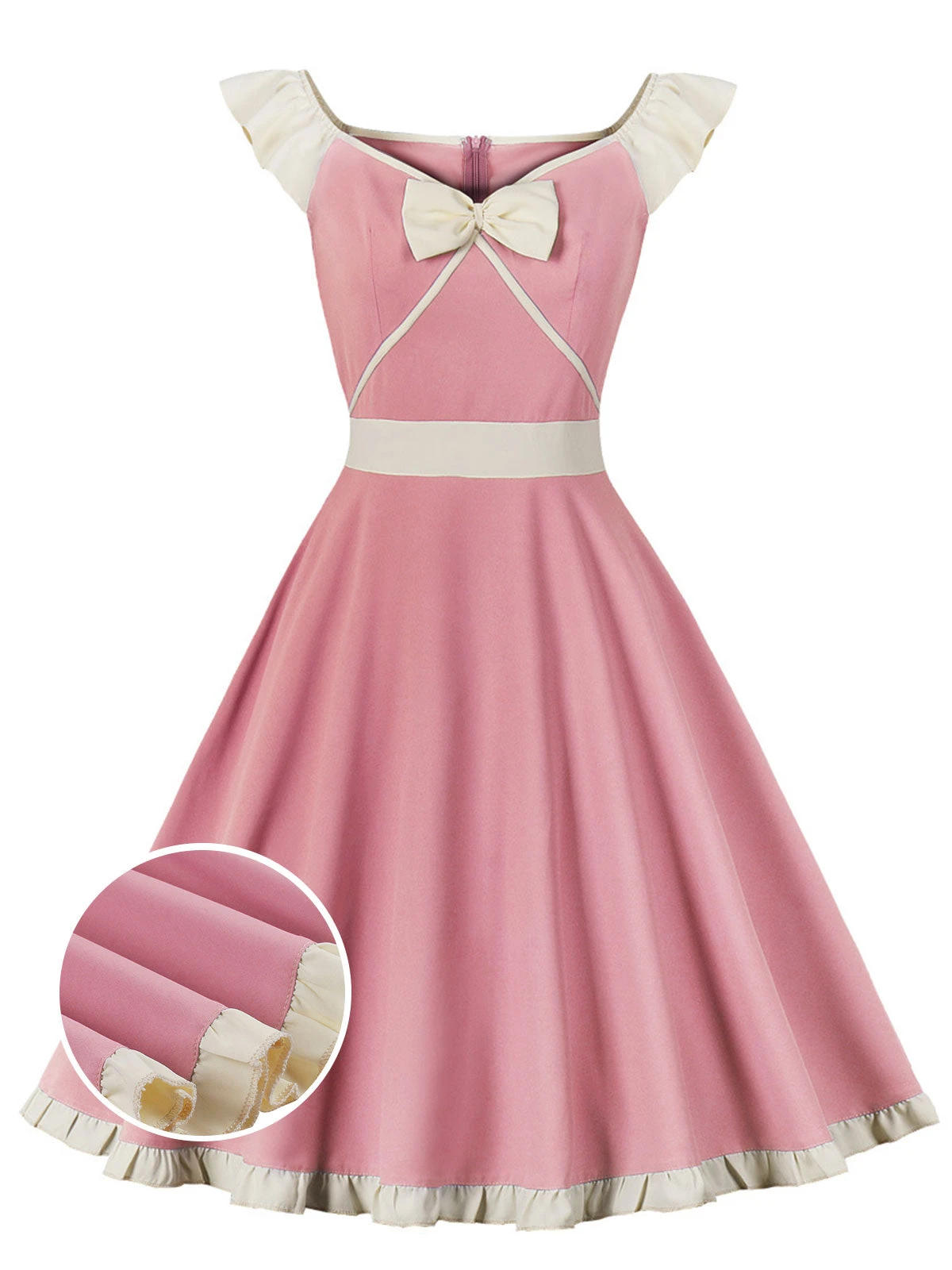 Pink 1950s Sweetheart Collar Bow Swing Dress 1 Pink 1950s Sweetheart Collar Bow Swing Dress