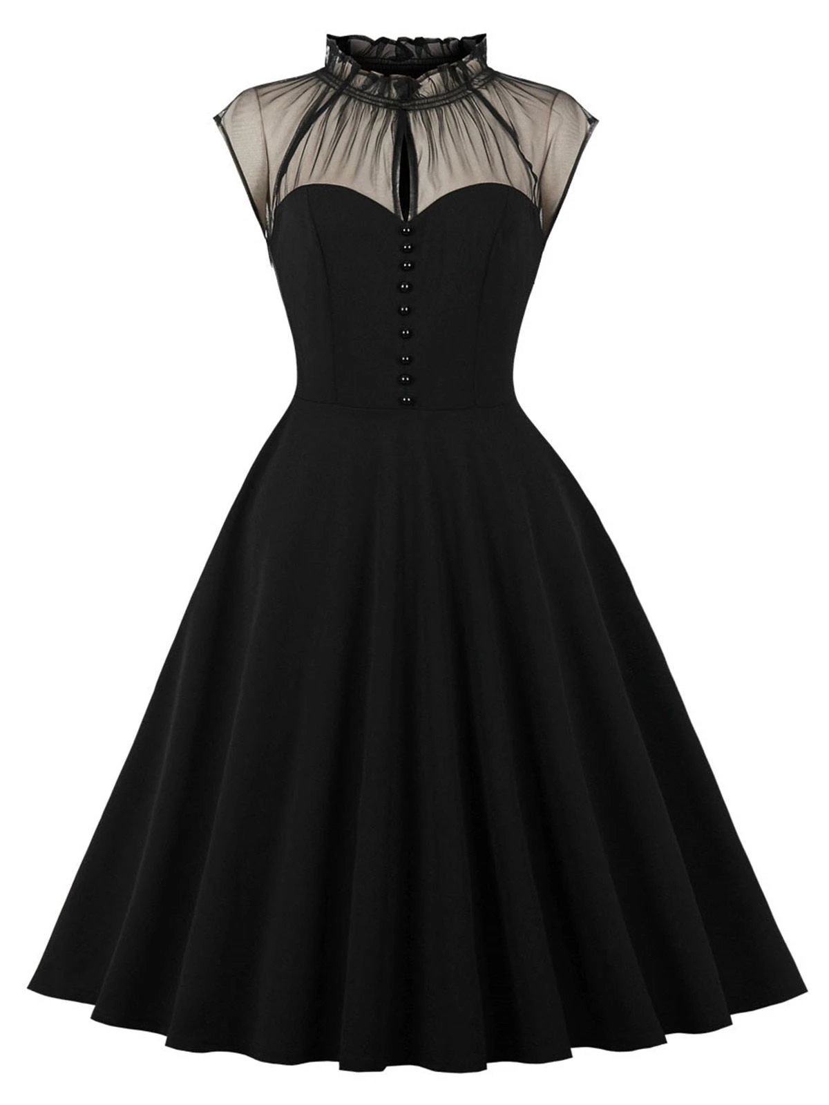 1950s Patchwork Flying Sleeves Swing Dress 1 1950s Patchwork Flying Sleeves Swing Dress