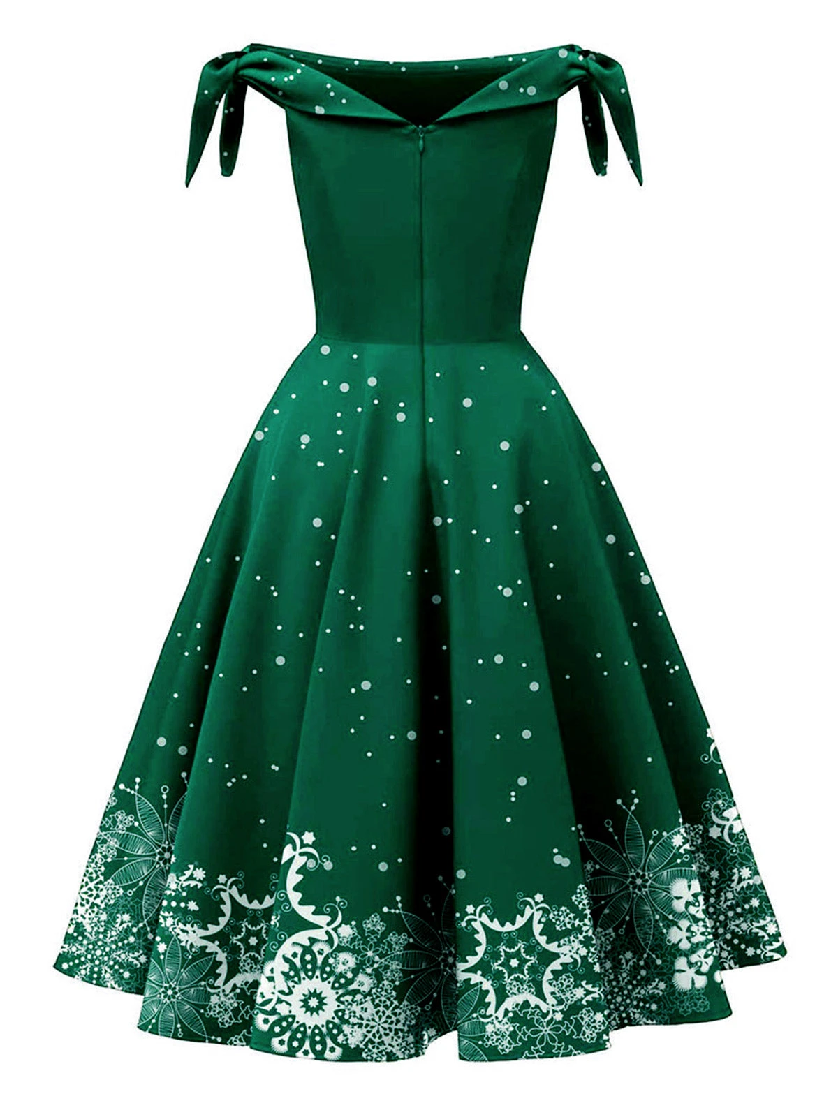 Green 1950s Christmas Snowflake Off-Shoulder Dress 2 Green 1950s Christmas Snowflake Off-Shoulder Dress - Image 2