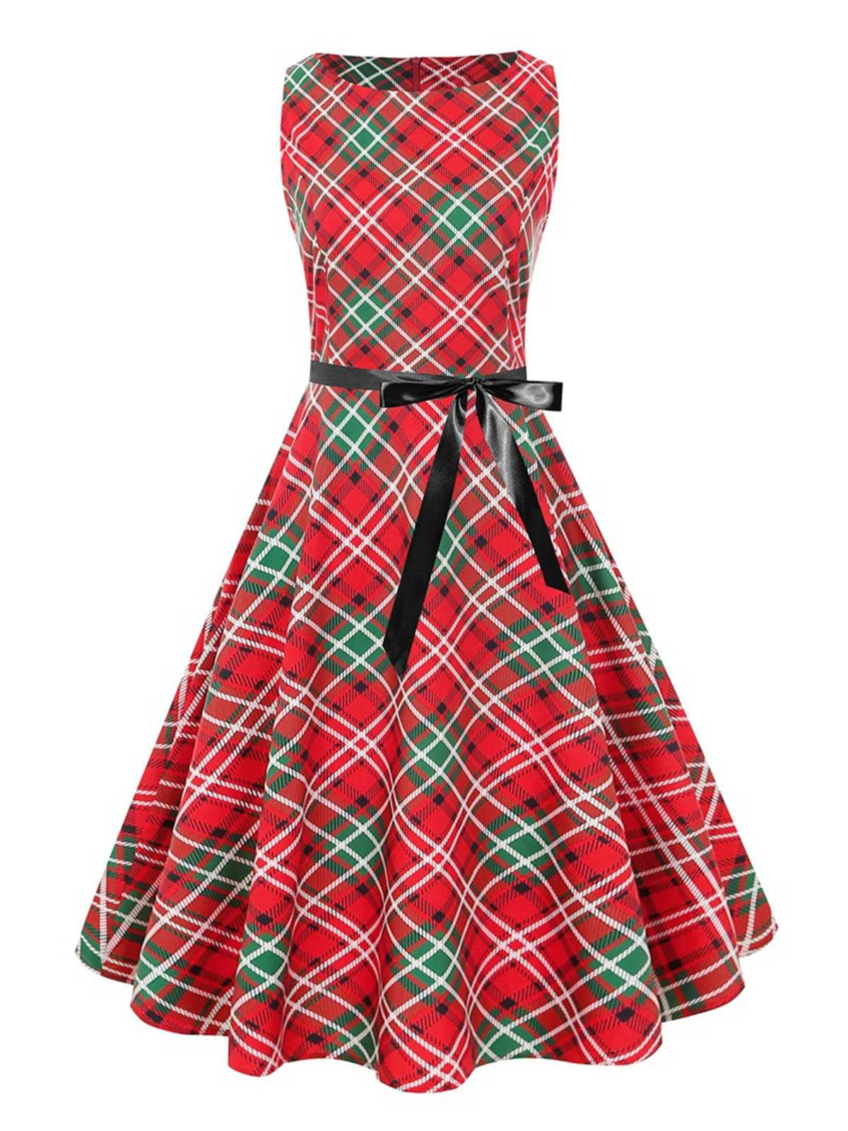 Red 1950s Christmas Plaid Sleeveless Dress 1 Red 1950s Christmas Plaid Sleeveless Dress