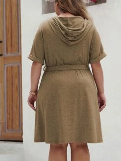 [Plus Size] Khaki 1950s Solid Hooded Belt Dress -Candi Clothing Shop 04 71d34597 764f 4f27 80ba 01982d723c30