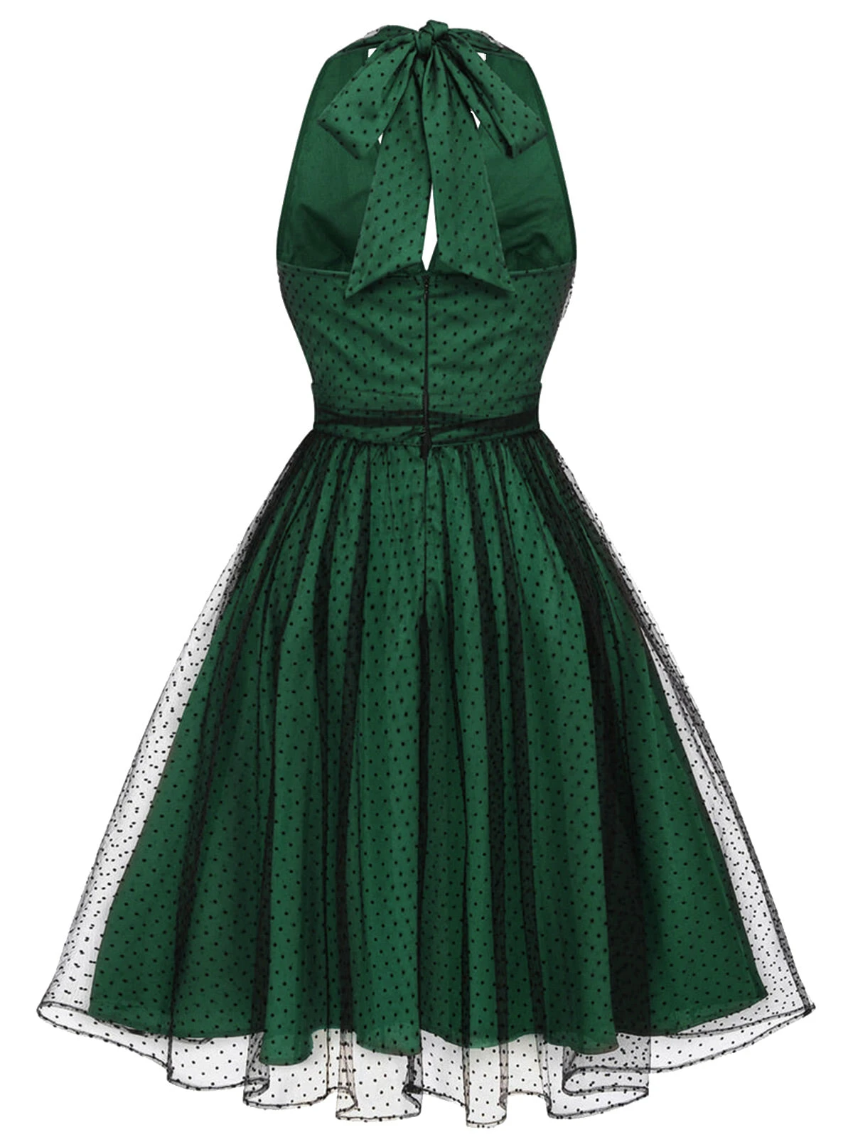 Green 1950s Halter Polka Dots Mesh Dress 4 Green 1950s Halter Polka Dots Mesh Dress - Image 4
