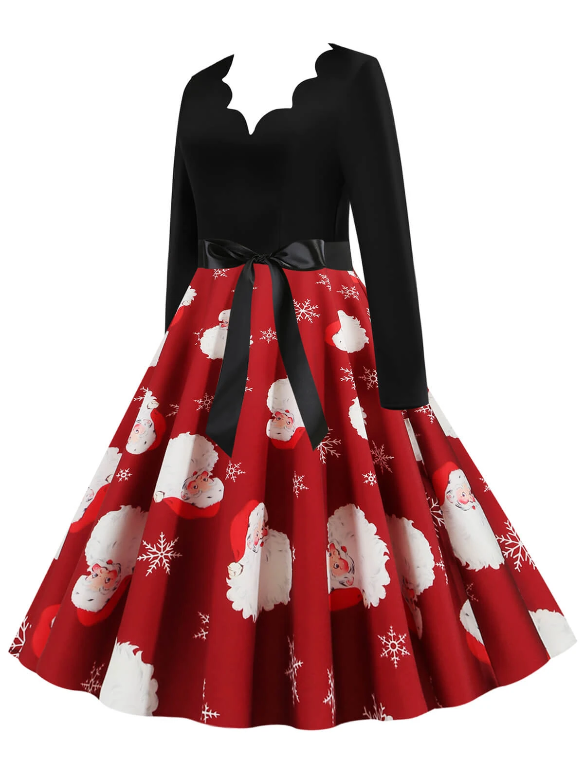 Red 1950s Santa Claus V-Neck Belt Dress 3 Red 1950s Santa Claus V-Neck Belt Dress - Image 3