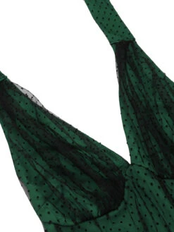 Green 1950s Halter Polka Dots Mesh Dress 16 Green 1950s Halter Polka Dots Mesh Dress -Candi Clothing Shop 06 2