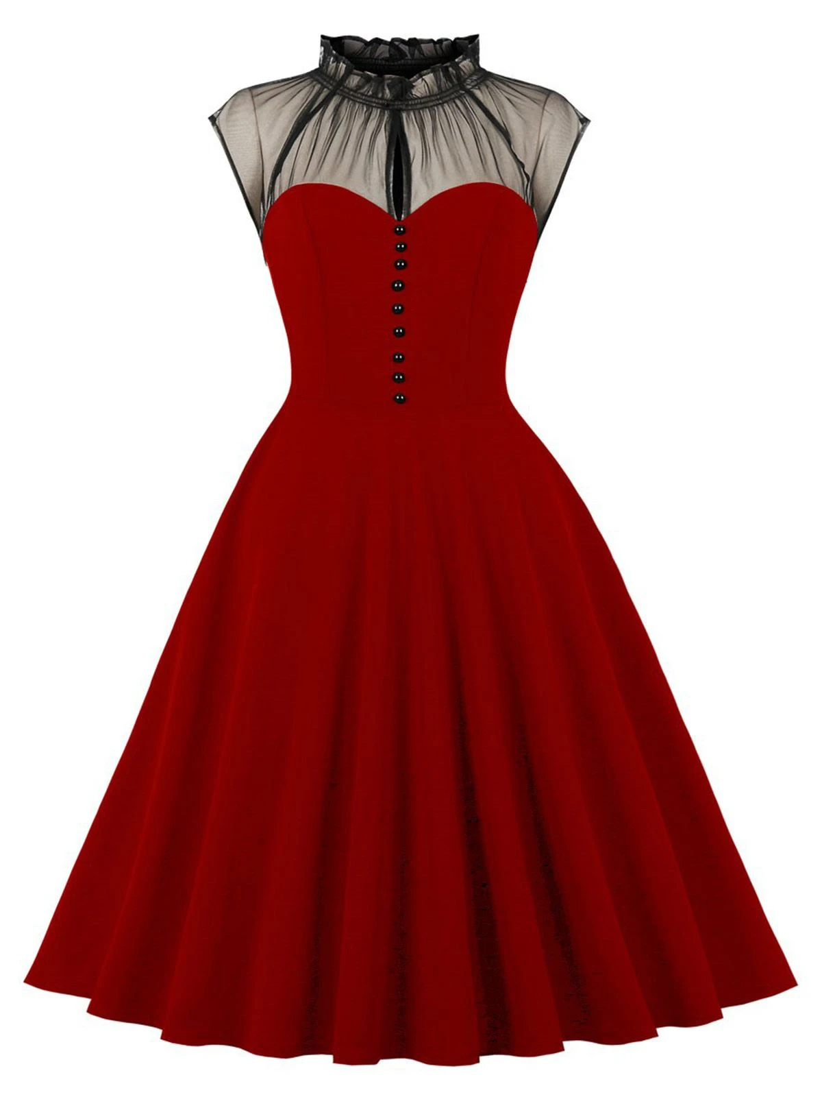 1950s Patchwork Flying Sleeves Swing Dress 5 1950s Patchwork Flying Sleeves Swing Dress - Image 5