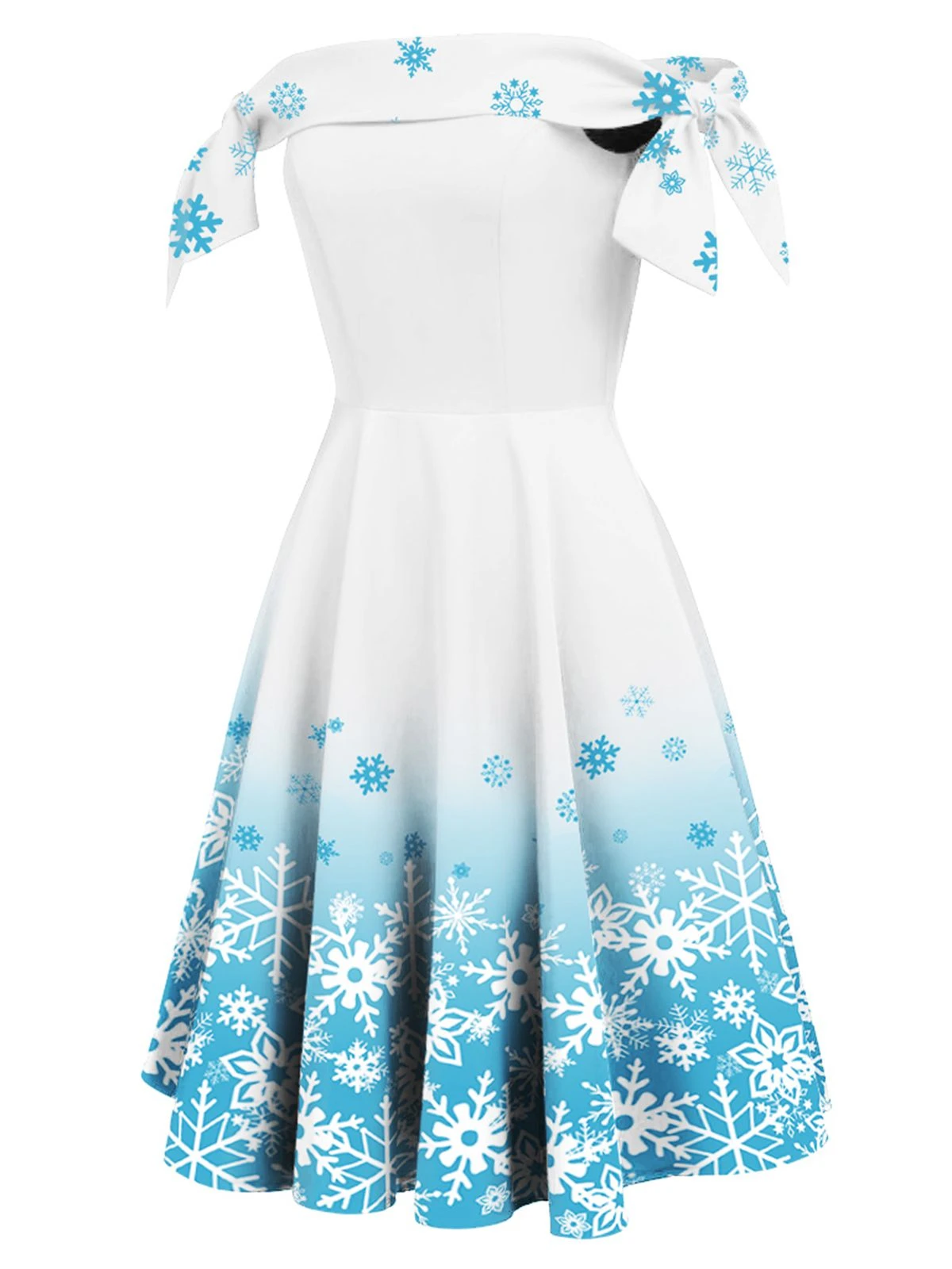 White 1950s Off Shoulder Snowflake Dress 2 White 1950s Off Shoulder Snowflake Dress - Image 2