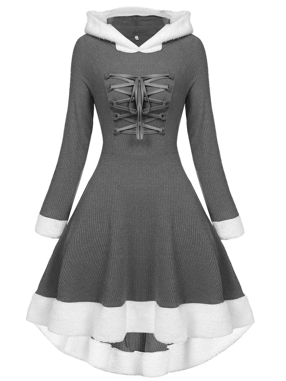 1950s Furry Patchwork Solid Lace-up Dress 18 1950s Furry Patchwork Solid Lace-up Dress - Image 18