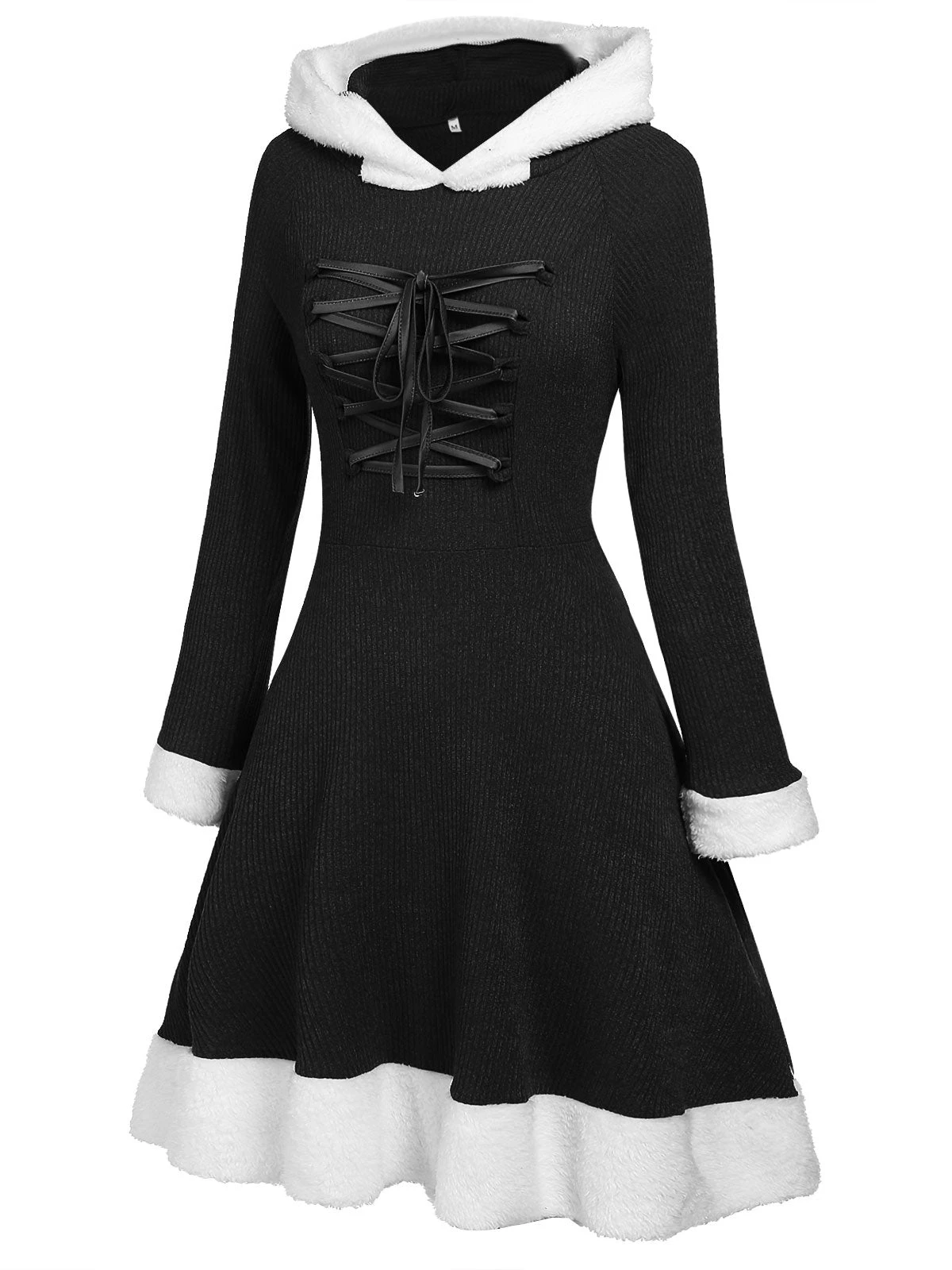 1950s Furry Patchwork Solid Lace-up Dress 9 1950s Furry Patchwork Solid Lace-up Dress - Image 9