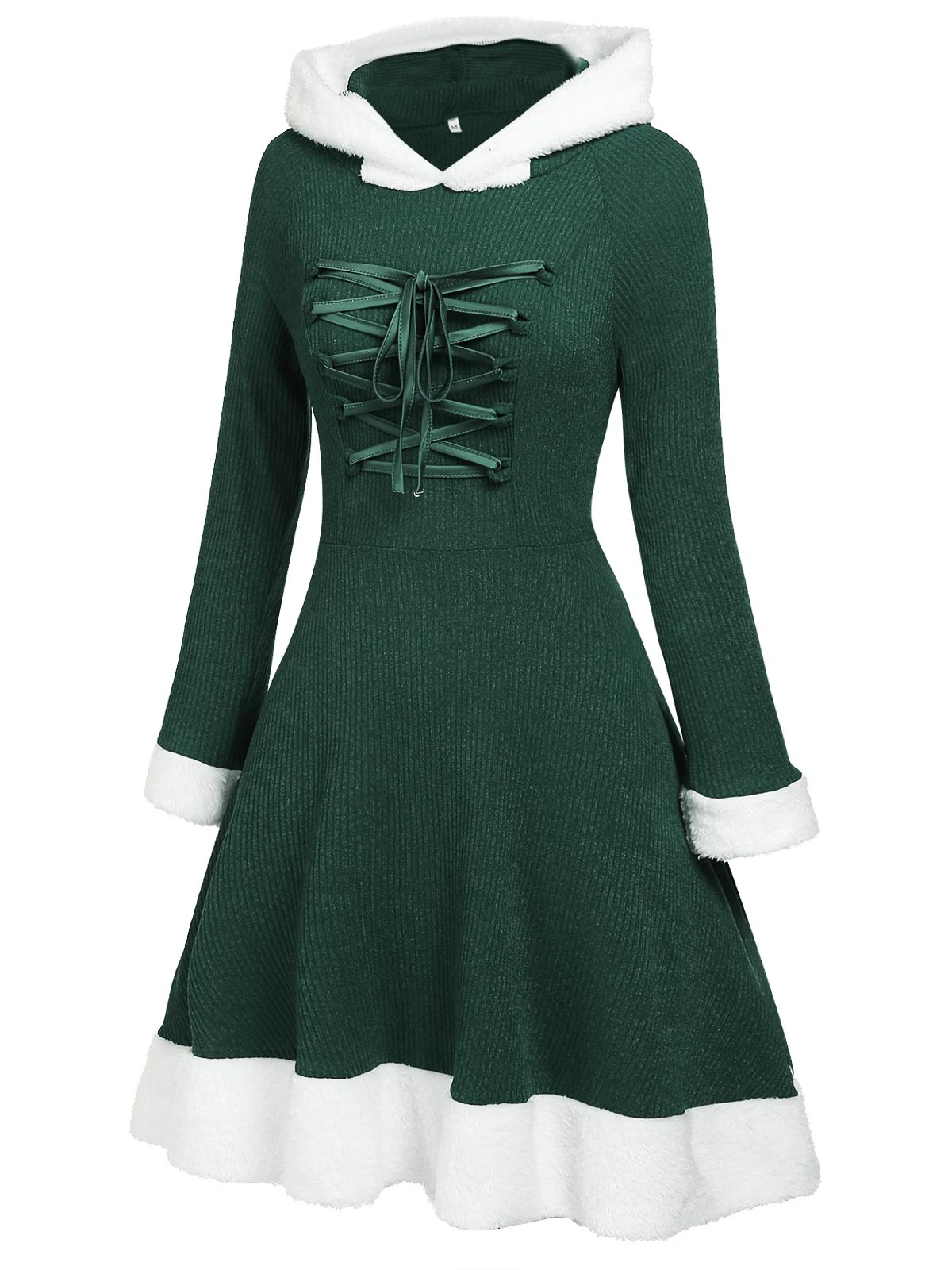 1950s Furry Patchwork Solid Lace-up Dress 14 1950s Furry Patchwork Solid Lace-up Dress - Image 14