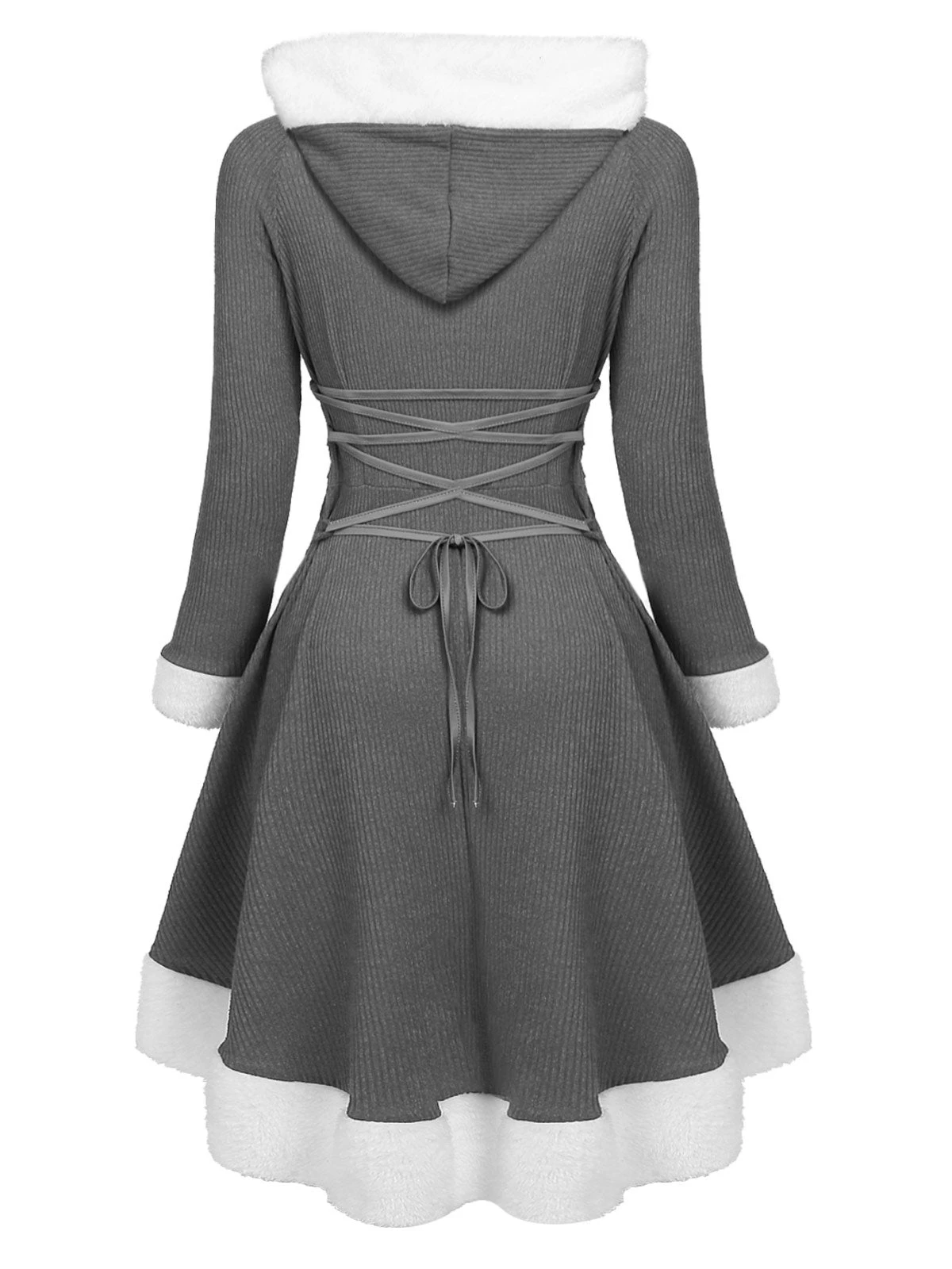 1950s Furry Patchwork Solid Lace-up Dress 20 1950s Furry Patchwork Solid Lace-up Dress - Image 20