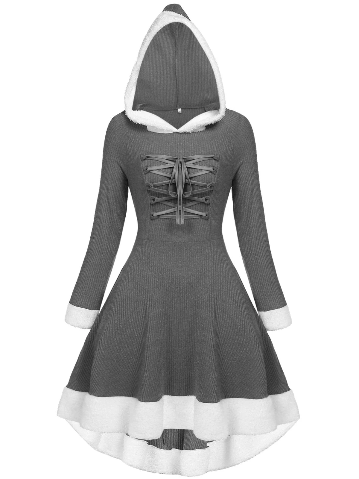 1950s Furry Patchwork Solid Lace-up Dress 16 1950s Furry Patchwork Solid Lace-up Dress - Image 16