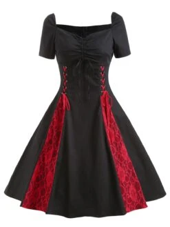 1980s Halloween Lace Patchwork Swing Dress -Candi Clothing Shop 12957658140 2087646882
