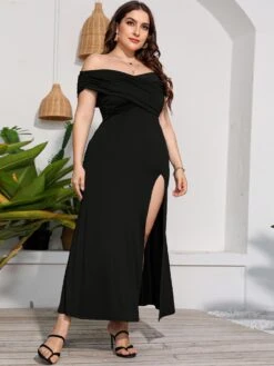 [Plus Size] 1930s Off-Shoulder Solid Long Dress -Candi Clothing Shop 15 fa0e1bed 13be 416f 87cb 2a7b957ee3e0