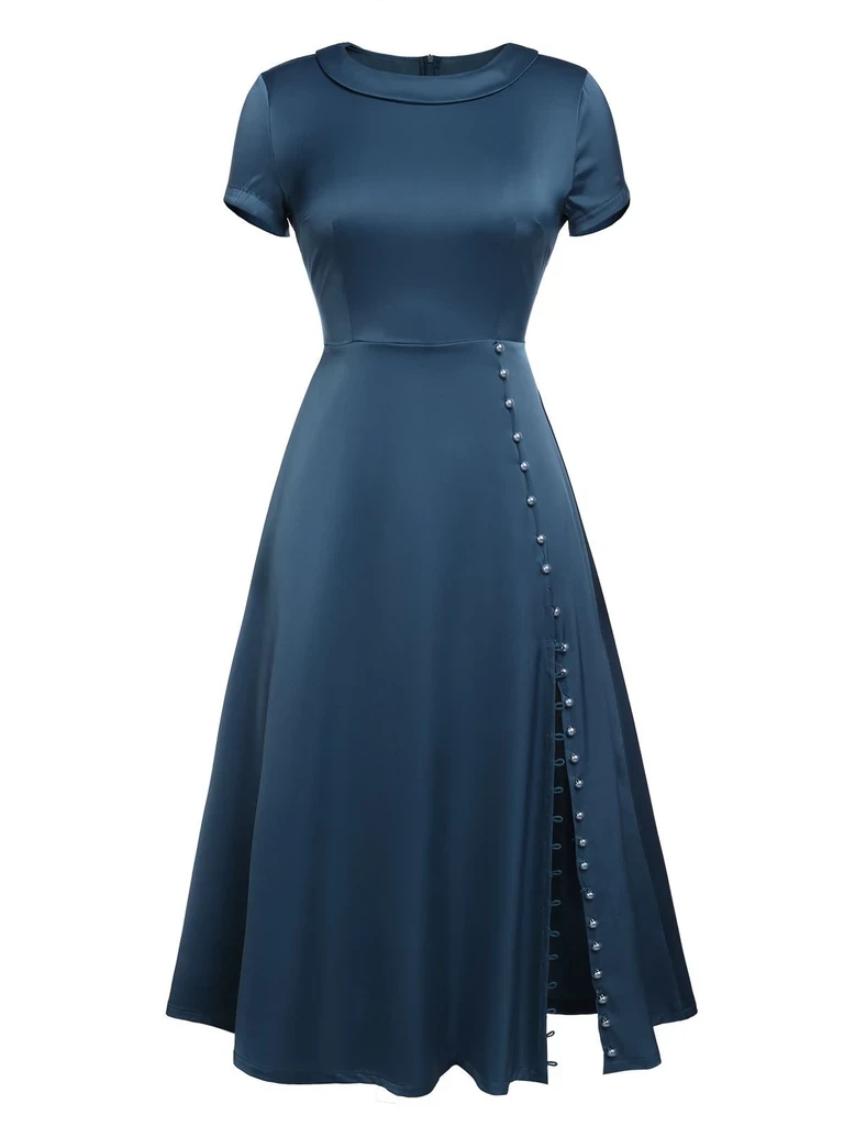 Blue 1940s Pearl Buttons Darlene Dress 3 Blue 1940s Pearl Buttons Darlene Dress - Image 3
