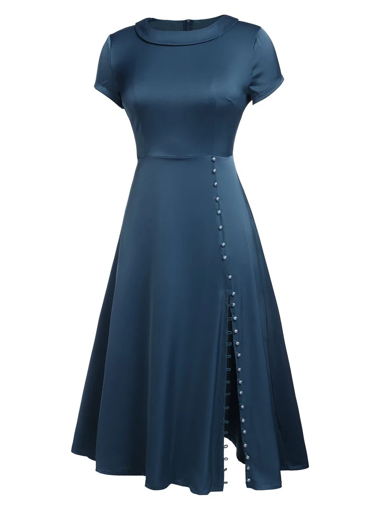 Blue 1940s Pearl Buttons Darlene Dress 4 Blue 1940s Pearl Buttons Darlene Dress - Image 4
