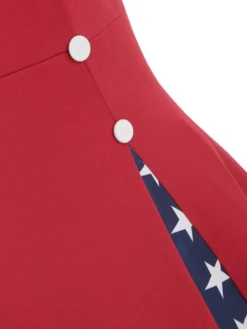 Red 1950s Stars Patchwork Strap Dress 9 Red 1950s Stars Patchwork Strap Dress -Candi Clothing Shop 16554375845045