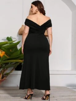 [Plus Size] 1930s Off-Shoulder Solid Long Dress -Candi Clothing Shop 16 5be58b84 3c06 41a1 a470 0085e76c0b49