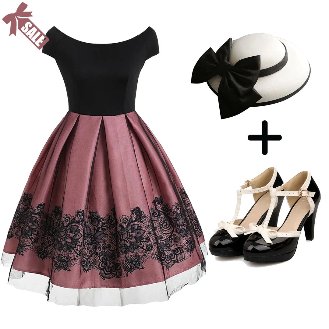 1950s Floral Print Off Shoulder Dress 5 1950s Floral Print Off Shoulder Dress - Image 5