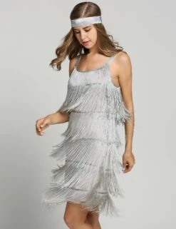 [Clearance] Belted Gray 1920s Fringe Gatsby Dress -Candi Clothing Shop 1920s flapper dress 4
