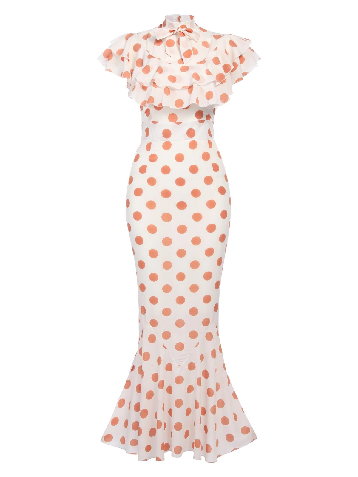 Orange 1930s Polka Dot Fishtail Dress 1 Orange 1930s Polka Dot Fishtail Dress