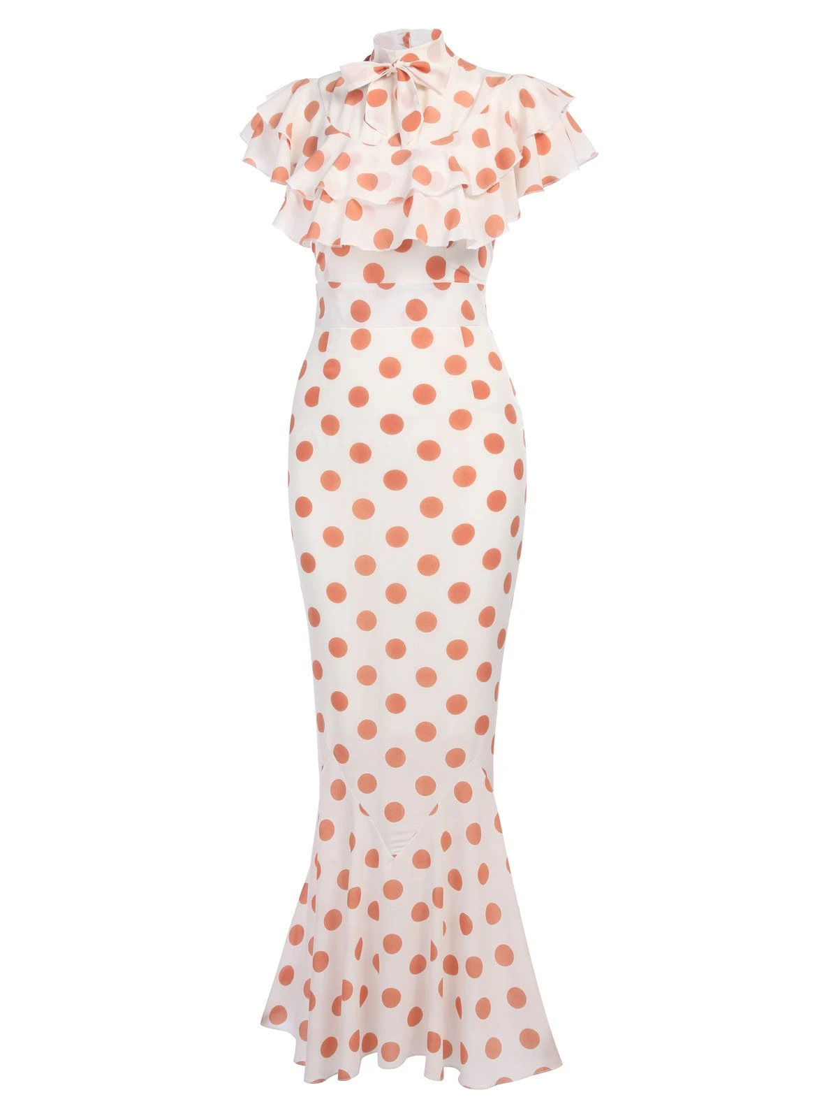 Orange 1930s Polka Dot Fishtail Dress 2 Orange 1930s Polka Dot Fishtail Dress - Image 2