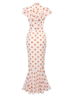Orange 1930s Polka Dot Fishtail Dress 9 Orange 1930s Polka Dot Fishtail Dress -Candi Clothing Shop 1J2A1301