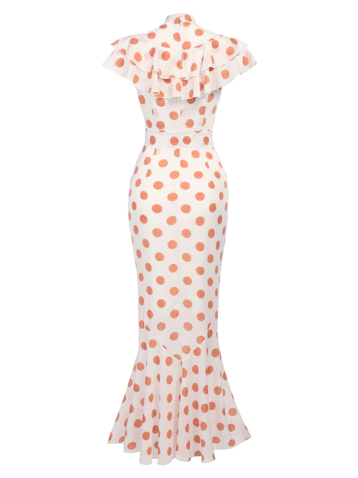 Orange 1930s Polka Dot Fishtail Dress 3 Orange 1930s Polka Dot Fishtail Dress - Image 3