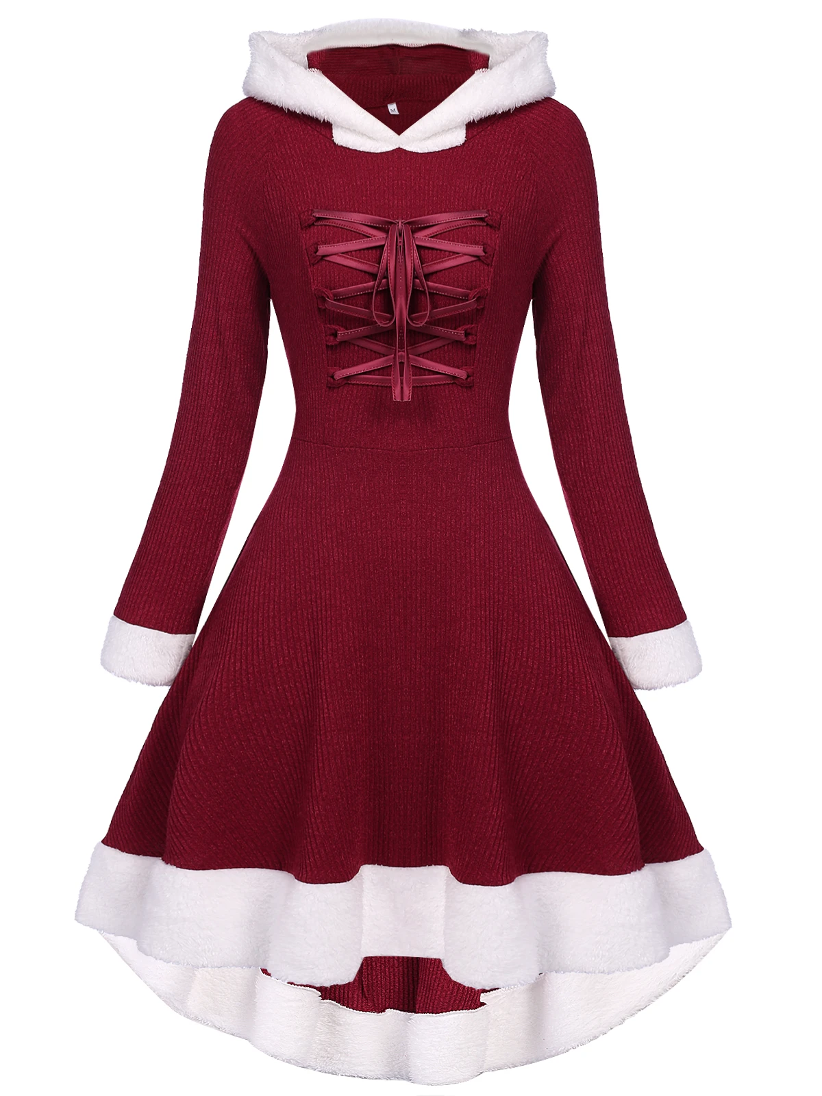 1950s Furry Patchwork Solid Lace-up Dress 3 1950s Furry Patchwork Solid Lace-up Dress - Image 3