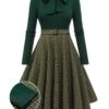 Dark Green 1950s Plaid Knitting Dress