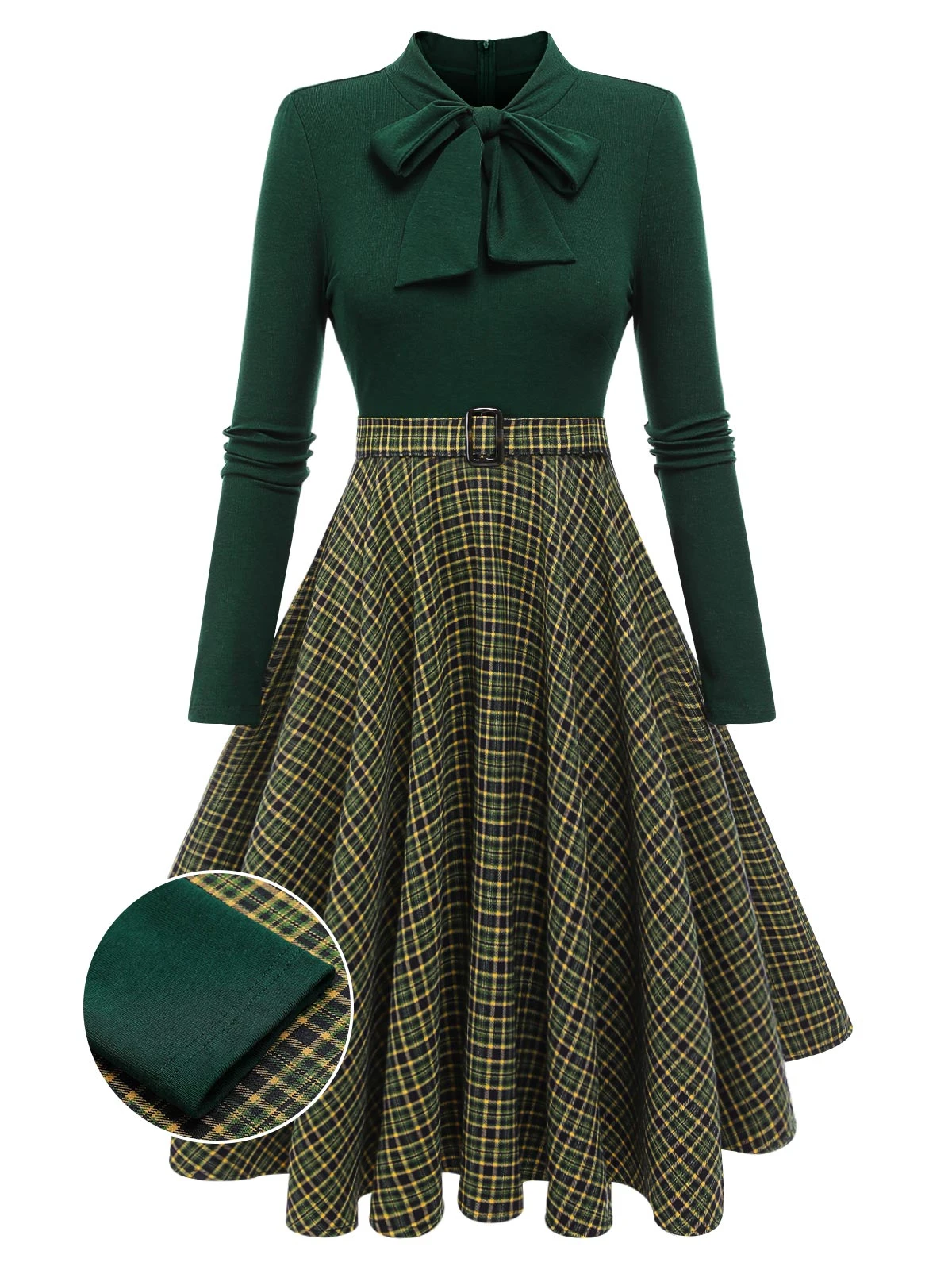 Dark Green 1950s Plaid Knitting Dress 1 Dark Green 1950s Plaid Knitting Dress