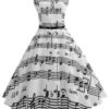 White 1950s Music Note Swing Dress