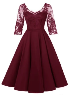 1950s Lace Half Sleeve Swing Dress
