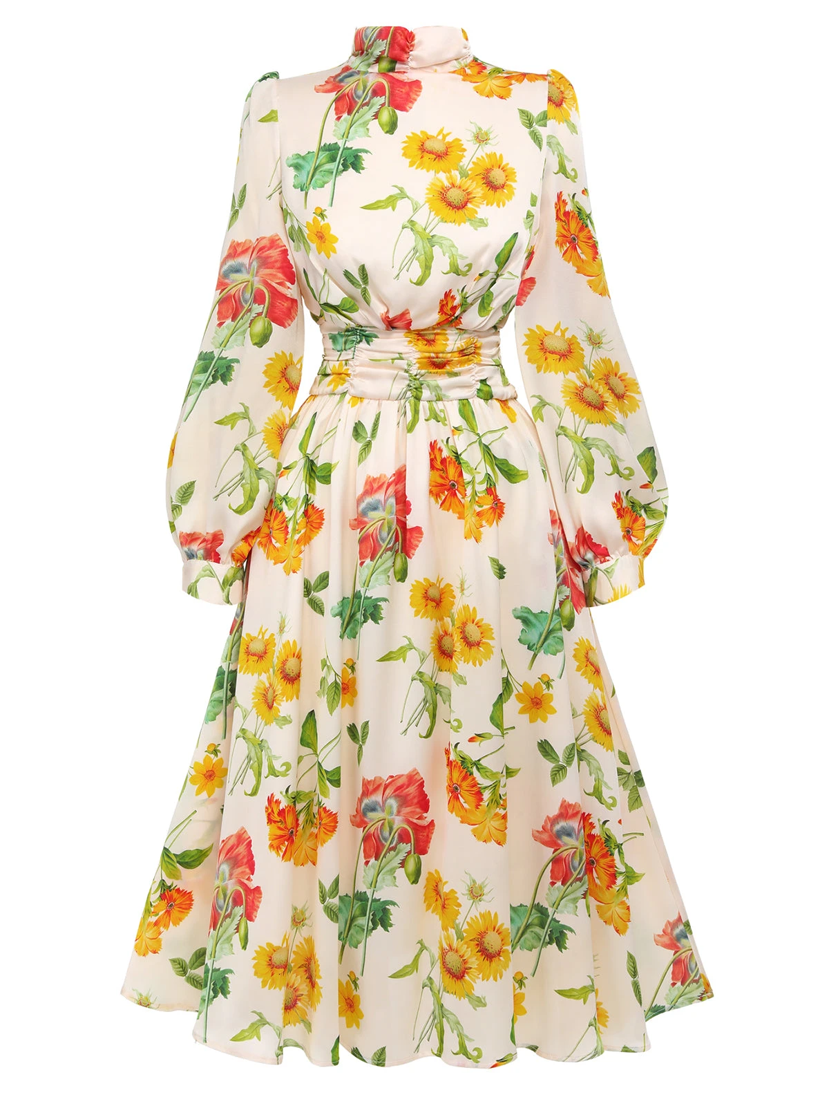 1930s Flower Long Sleeves Swing Dress 2 1930s Flower Long Sleeves Swing Dress - Image 2