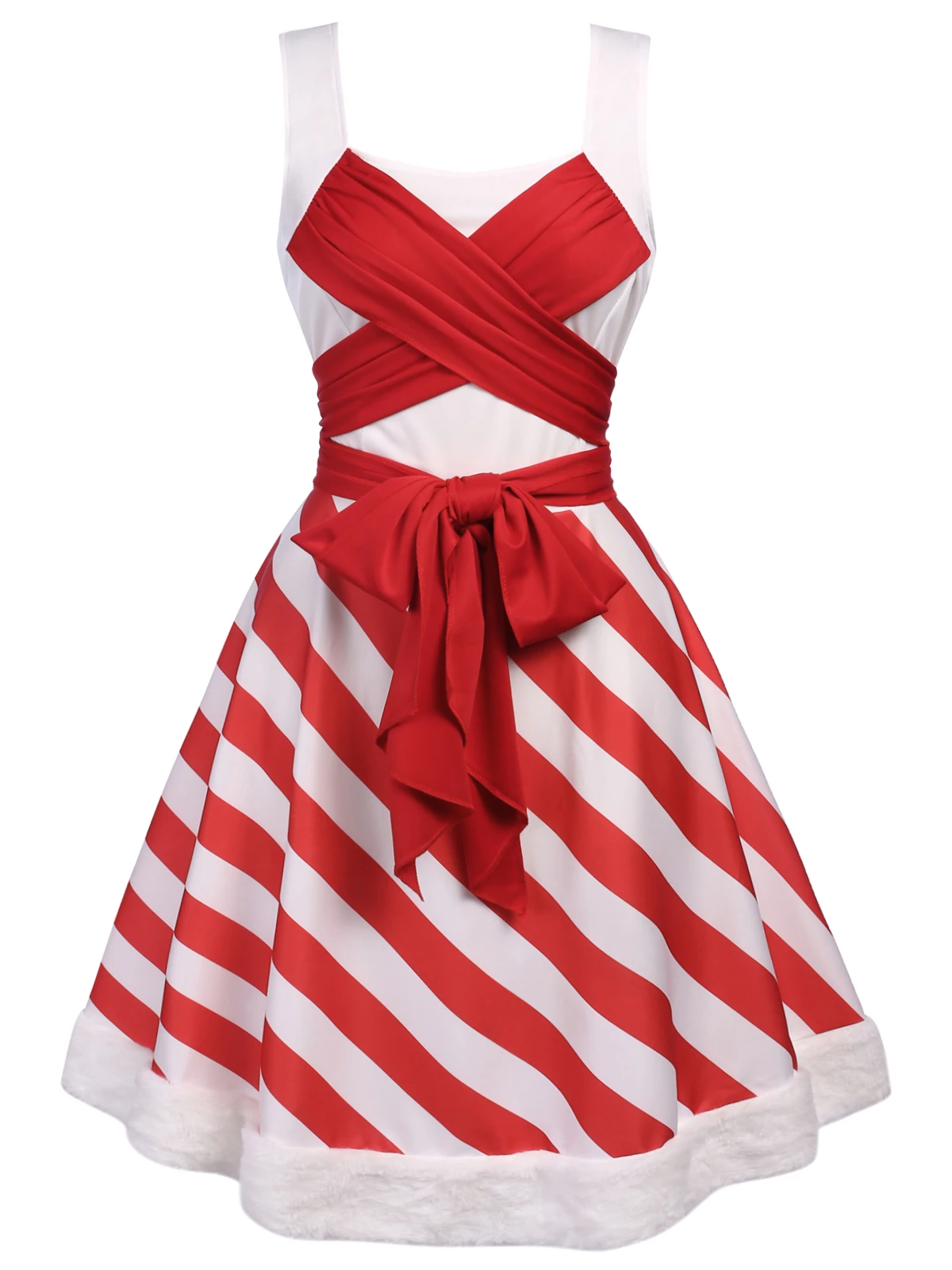 Red 1950s Stripes Bow Swing Dress 1 Red 1950s Stripes Bow Swing Dress