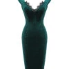 Green 1960s Velvet Lace Patchwork Dress