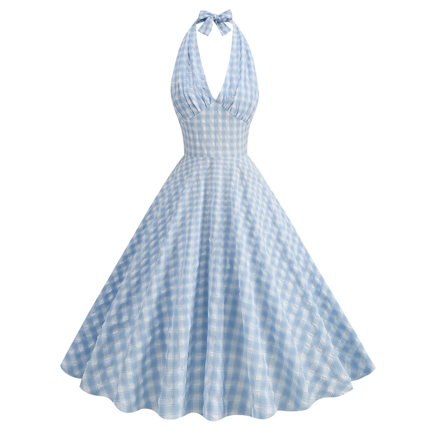 Blue 1950s Halter Plaid Swing Dress 1 Blue 1950s Halter Plaid Swing Dress