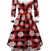 1950s Christmas Plush Collar V-Neck Knitted Dress