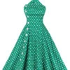 Green 1950s Polka Dot Halter Dress