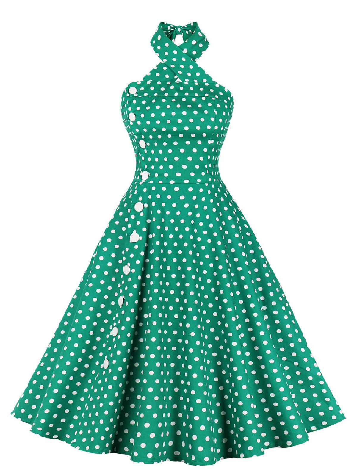 Green 1950s Polka Dot Halter Dress 1 Green 1950s Polka Dot Halter Dress