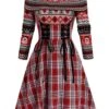 Red 1950s Plaid Off-shoulder Swing Dress