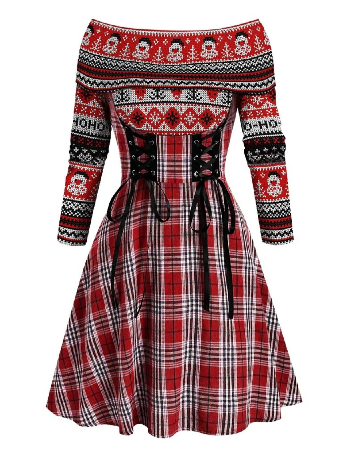 Red 1950s Plaid Off-shoulder Swing Dress 1 Red 1950s Plaid Off-shoulder Swing Dress