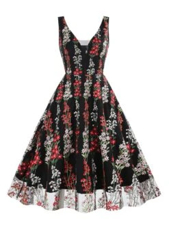1950s Embroidered Floral V-Neck Swing Dress 31 1950s Embroidered Floral V-Neck Swing Dress -Candi Clothing Shop 1 c35a1298 99f1 4db3 a2a0 d0f51415395f