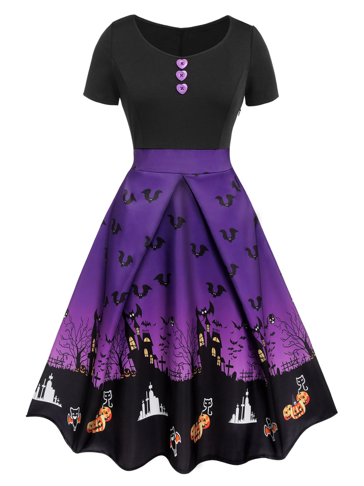 Purple 1950s Halloween Button Dress 2 Purple 1950s Halloween Button Dress - Image 2