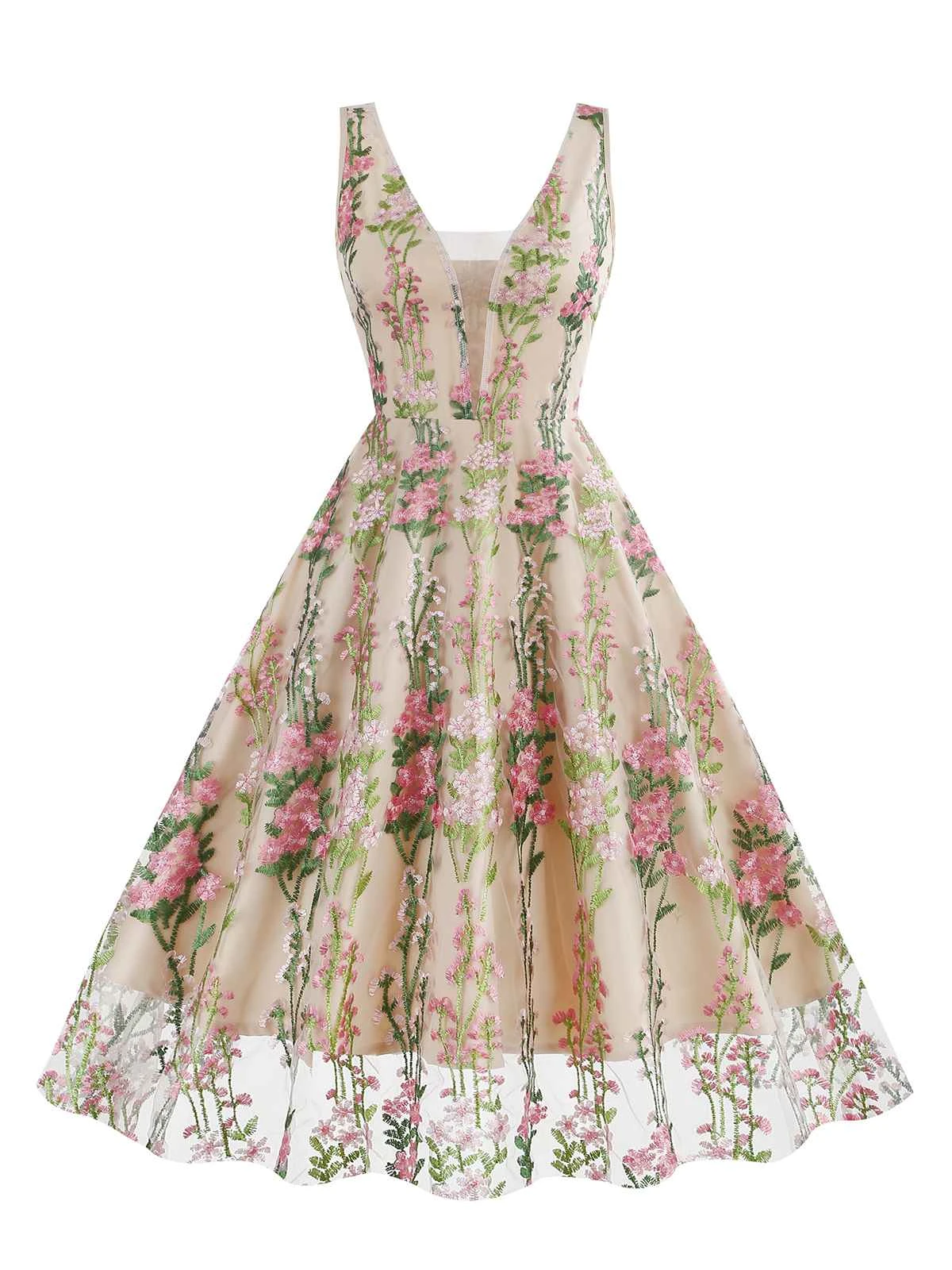 1950s Embroidered Floral V-Neck Swing Dress 9 1950s Embroidered Floral V-Neck Swing Dress - Image 9