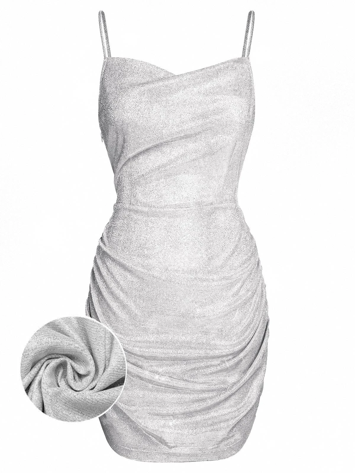 Silver 1960s Spaghetti Strap Sparkling Mini Dress 1 Silver 1960s Spaghetti Strap Sparkling Mini Dress