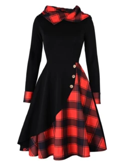 Green&Red 1950s Christmas Plaids Hooded Dress -Candi Clothing Shop 2023 11 02T170747.726 f6bdf245 d558 4a7c a391 5e8b90985383