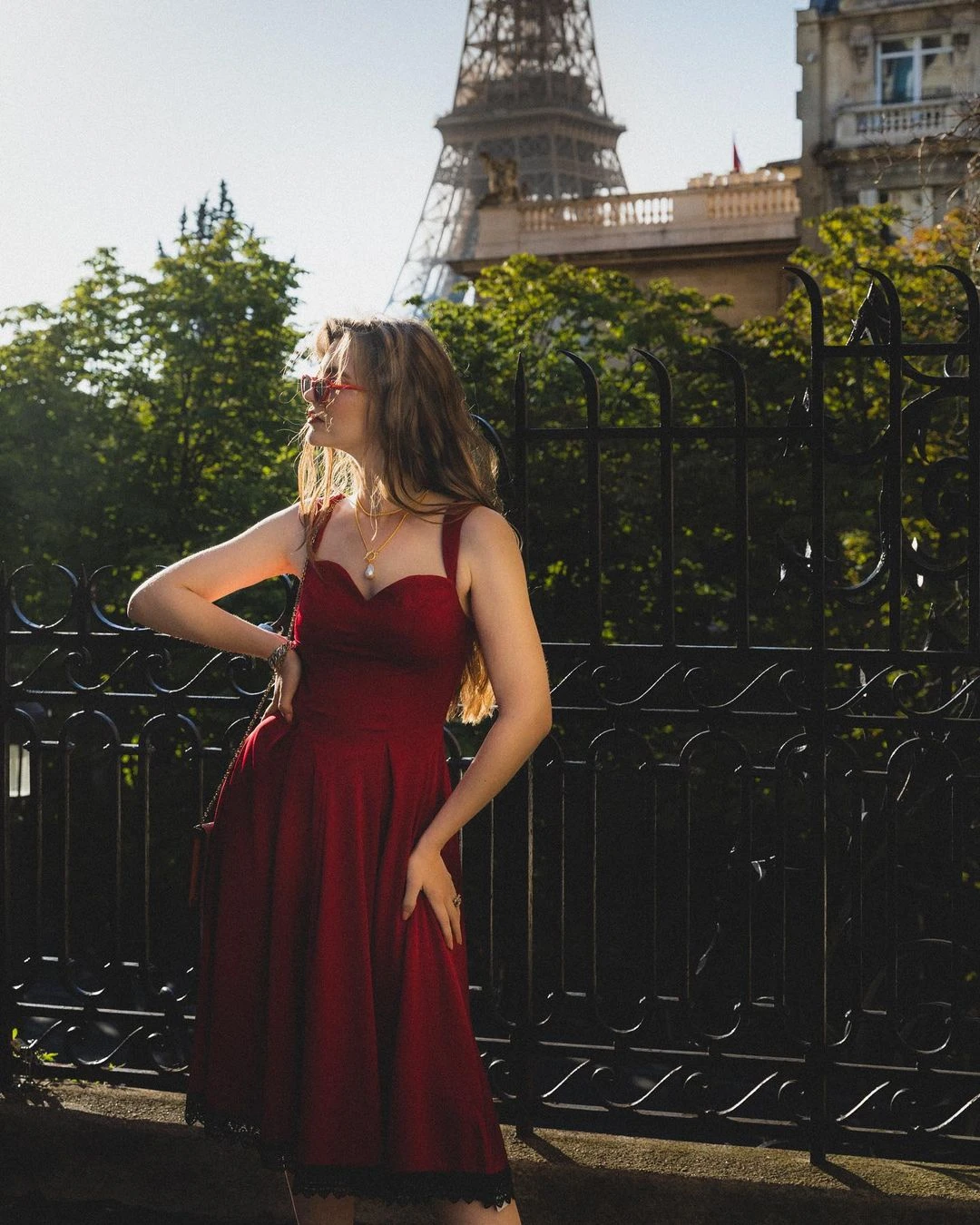 Wine Red 1950s Lace Solid Swing Dress 3 Wine Red 1950s Lace Solid Swing Dress - Image 3