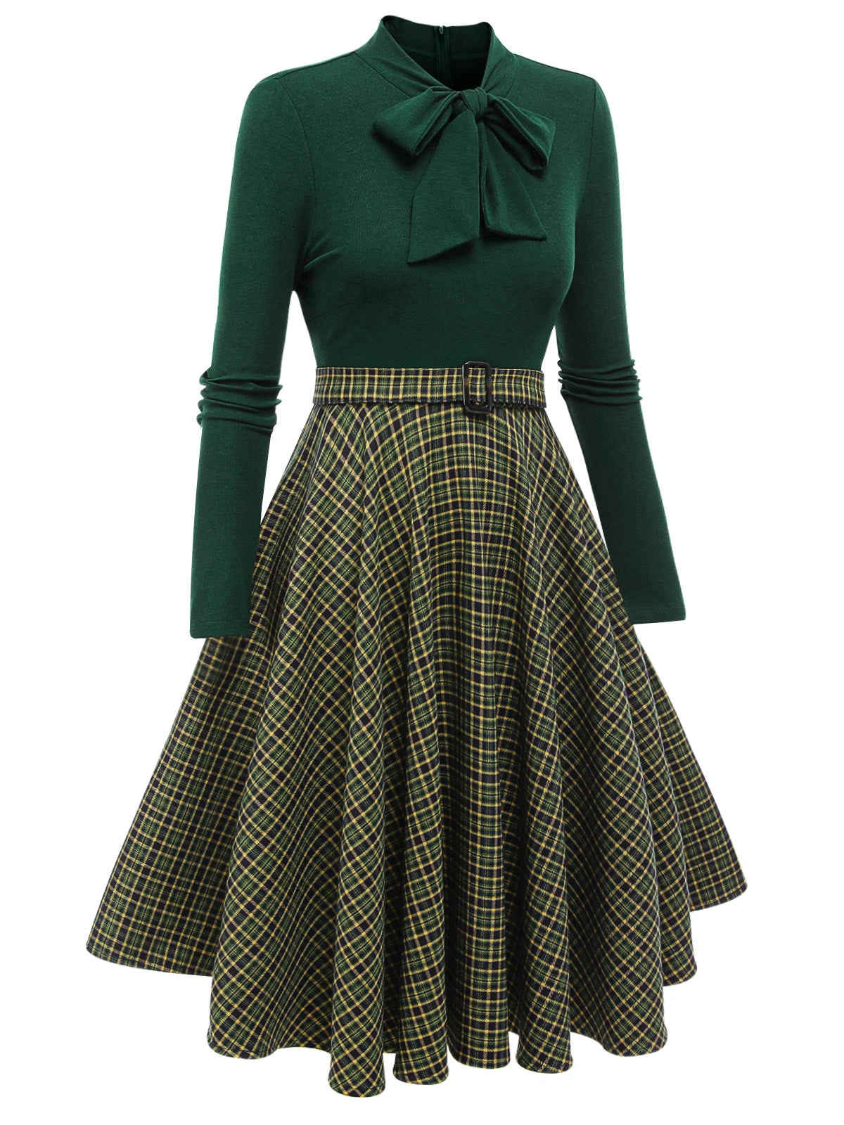 Dark Green 1950s Plaid Knitting Dress 3 Dark Green 1950s Plaid Knitting Dress - Image 3