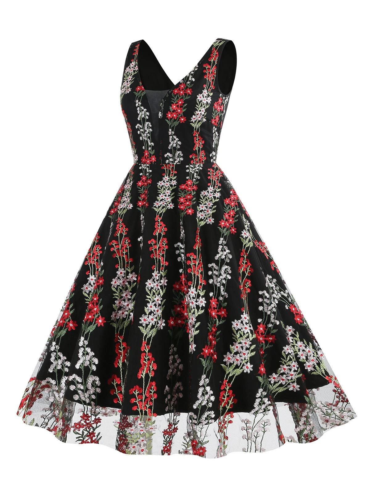 1950s Embroidered Floral V-Neck Swing Dress 13 1950s Embroidered Floral V-Neck Swing Dress - Image 13
